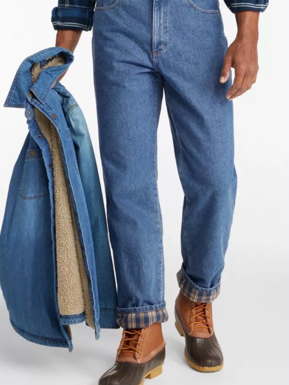 Men's LL Bean Relaxed Fit Flannel Lined Blue Denim Jeans